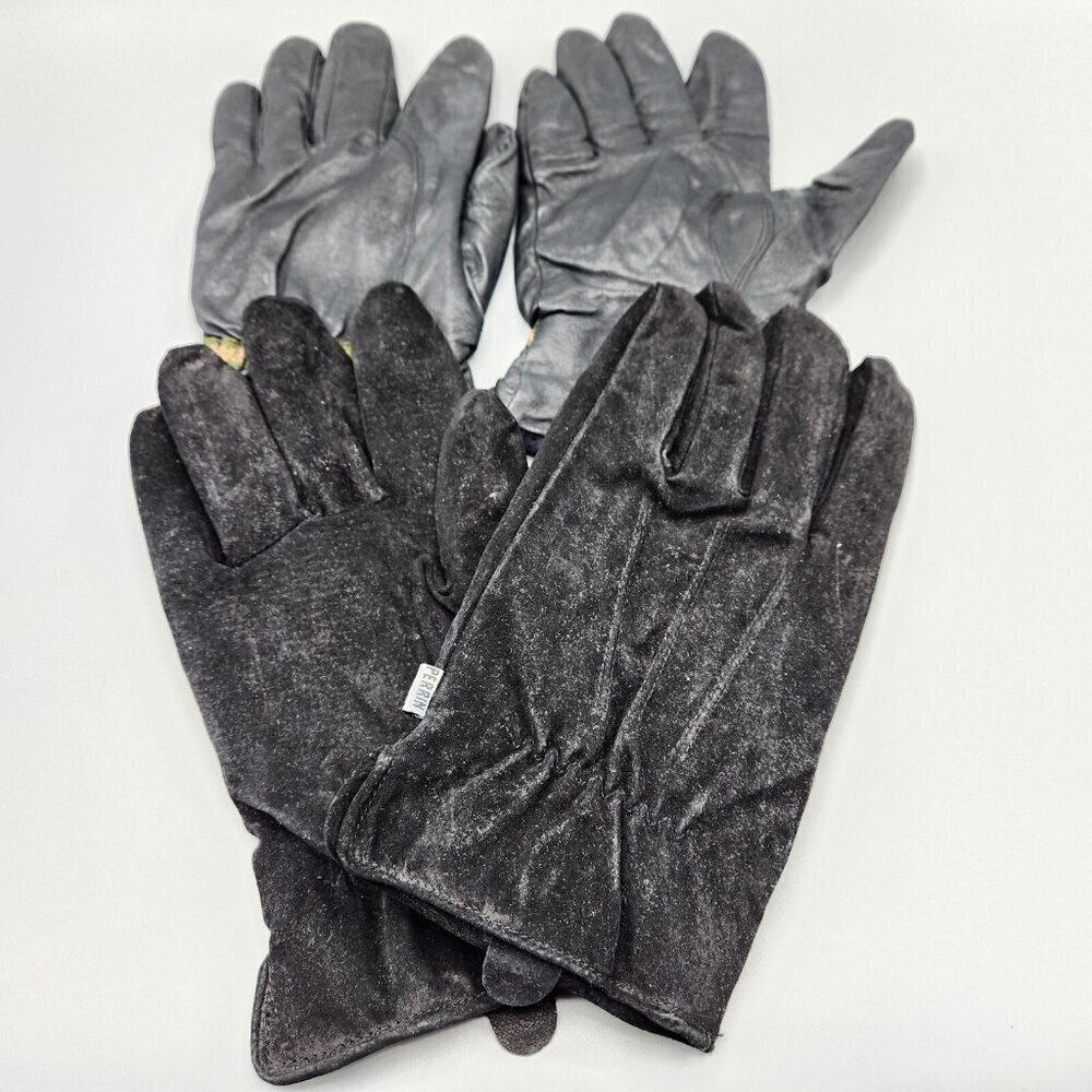 Perrin Paris Men's Black Leather Gloves Wrist Length Lined Lot of 2 M/L Fit